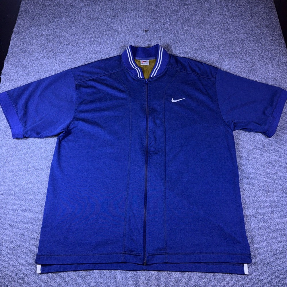Vintage Nike Full Zip Short Sleeve Track Jacket Blue XL F7 PKM Retro Bomber